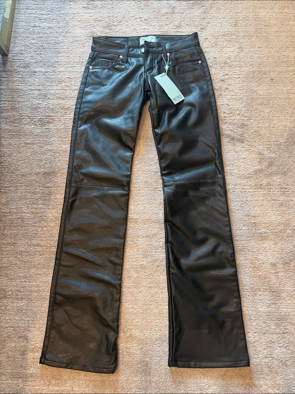 Revice Denim Fallen Angel Leather Pants in Dusk Black Size 23